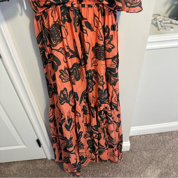 Tanya Taylor Pink Green Leaf Silk Cotton Maxi Dress 4 - Picture 6 of 16